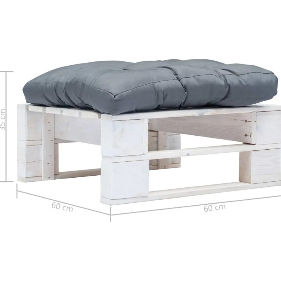 vidaXL Tuinpoef met grijs kussen pallet hout wit
