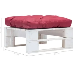 vidaXL Tuinpoef met rood kussen pallet hout wit