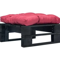 vidaXL Tuinpoef met rood kussen pallet hout zwart