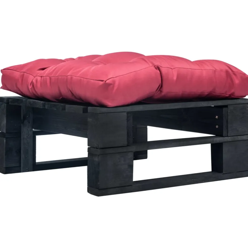 vidaXL Tuinpoef met rood kussen pallet hout zwart