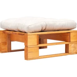 vidaXL Tuinpoef met zandkleurig kussen pallet hout honingbruin