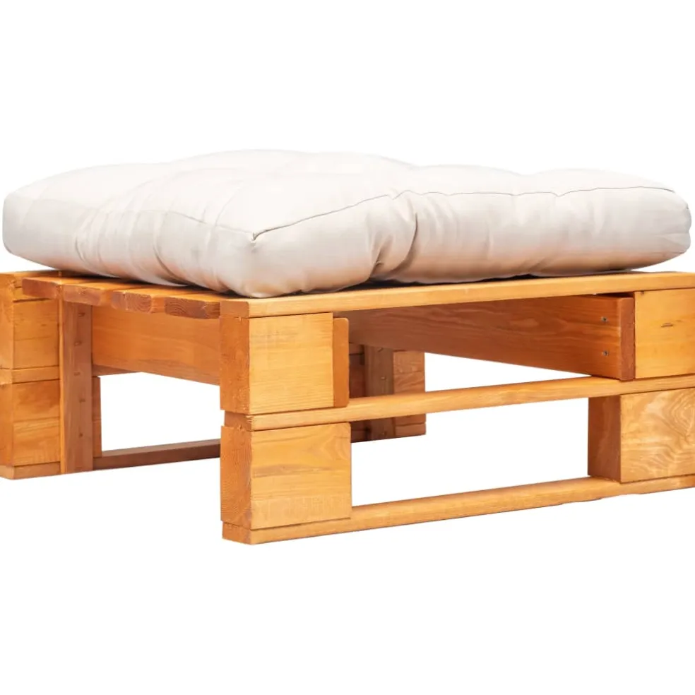 vidaXL Tuinpoef met zandkleurig kussen pallet hout honingbruin