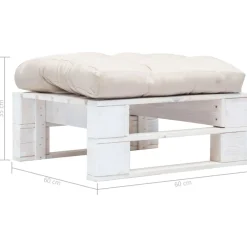 vidaXL Tuinpoef met zandkleurig kussen pallet hout wit