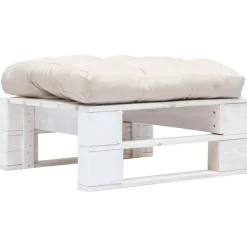 vidaXL Tuinpoef met zandkleurig kussen pallet hout wit