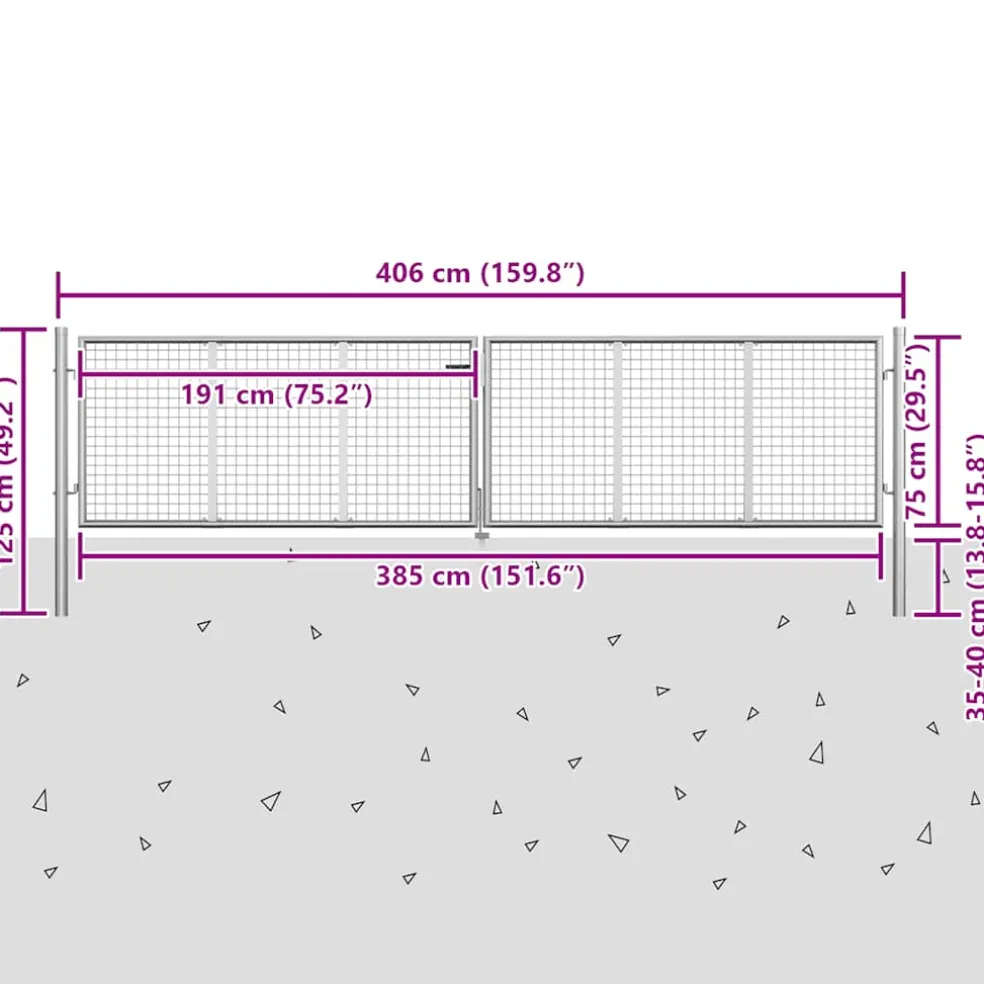 vidaXL Tuinpoort gegalvaniseerd staal 400x75 cm zilver