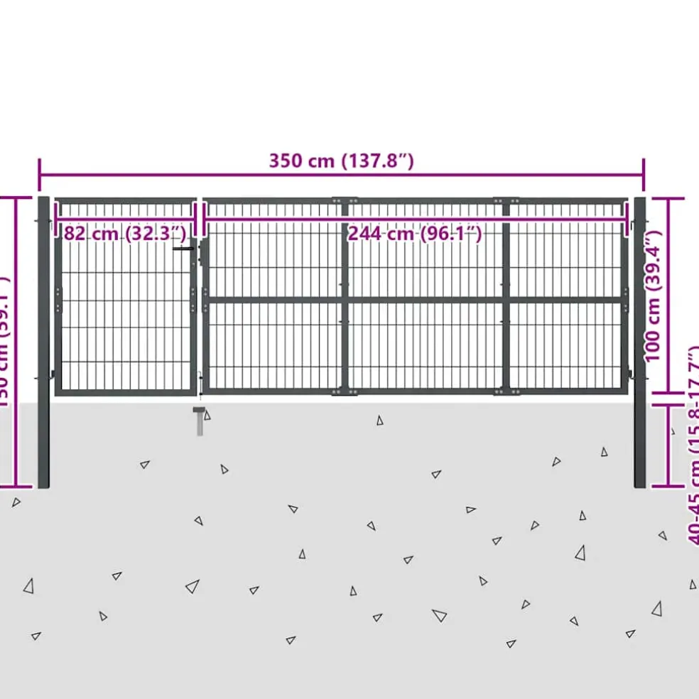 vidaXL Tuinpoort met palen staal 350x100 cm antraciet