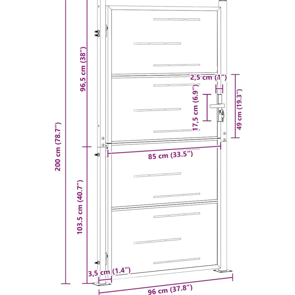 vidaXL Tuinpoort met slot Zilver 85 x 196 cm Roestvrij staal