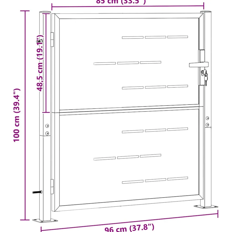 vidaXL Tuinpoort met slot Zilver 85 x 97 cm Roestvrij staal