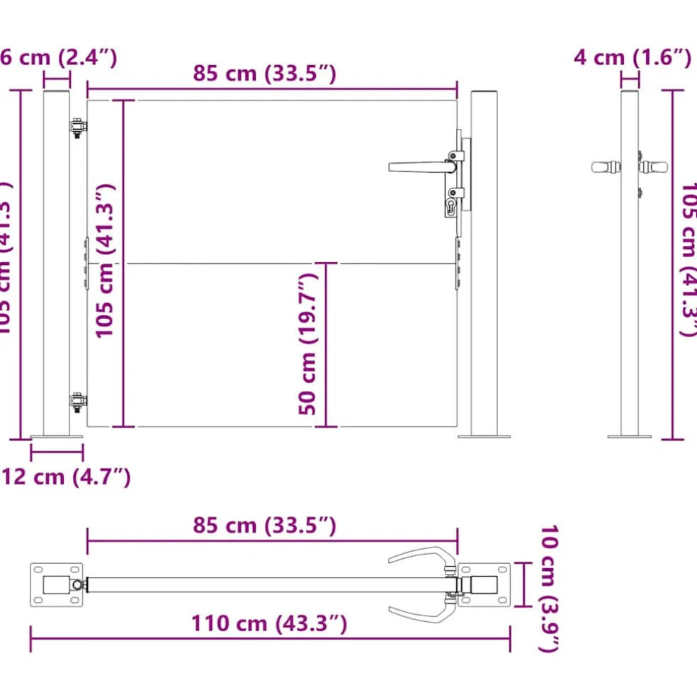 vidaXL Tuinpoort met slot Zwart 110 x 105 cm Gepoedercoat staal