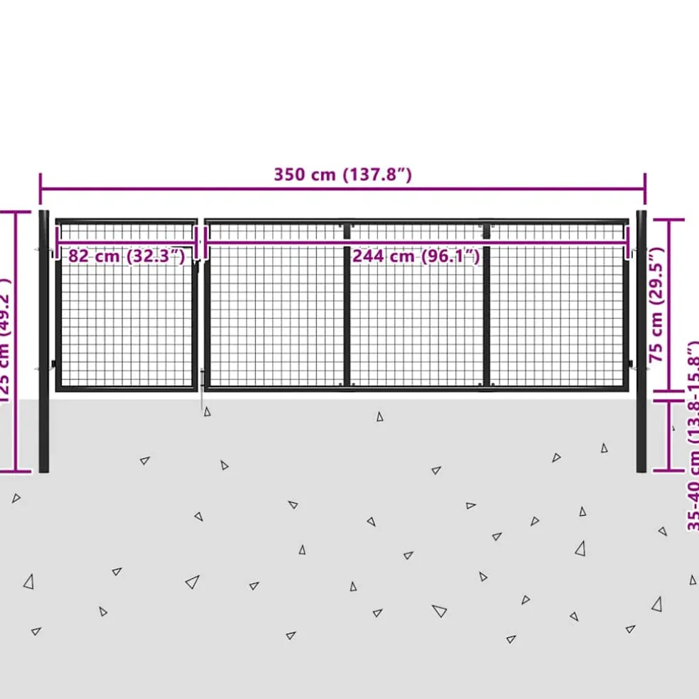 vidaXL Tuinpoort staal 350x75 cm antraciet