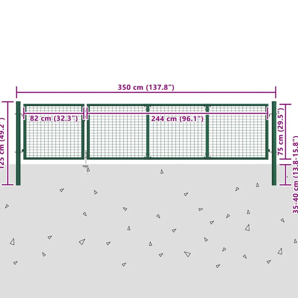vidaXL Tuinpoort staal 350x75 cm groen