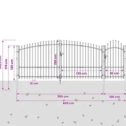 vidaXL Tuinpoort WOERDEN 150 x 400 cm Vergrendelbaar Staal Grijs