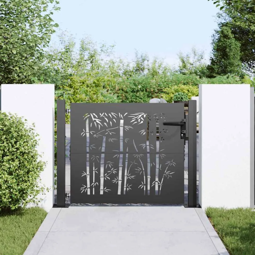 vidaXL Tuinpoort 110 x 105 cm Gepoedercoat staal Zwart Vergrendelbaar