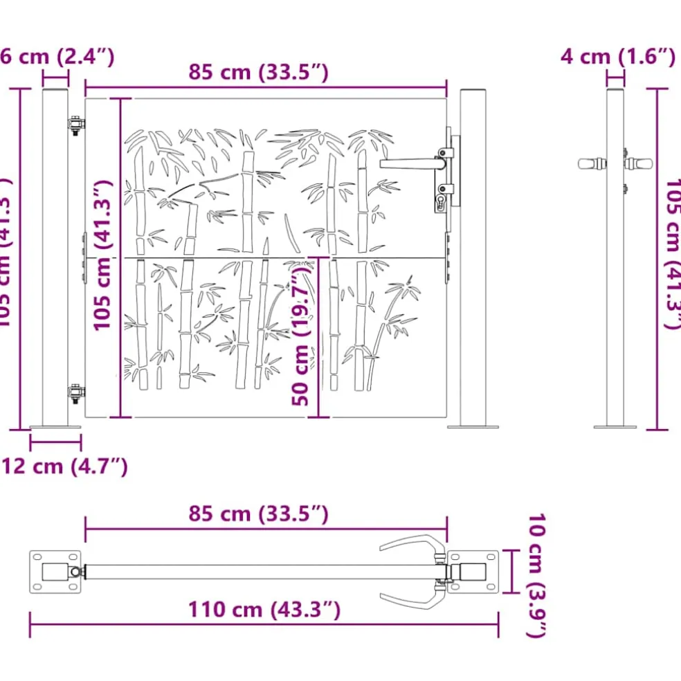 vidaXL Tuinpoort 110 x 105 cm Gepoedercoat staal Zwart Vergrendelbaar