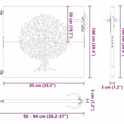 vidaXL Tuinpoort 85 x 100 cm Poedergecoat staal Zwart Vergrendelbaar