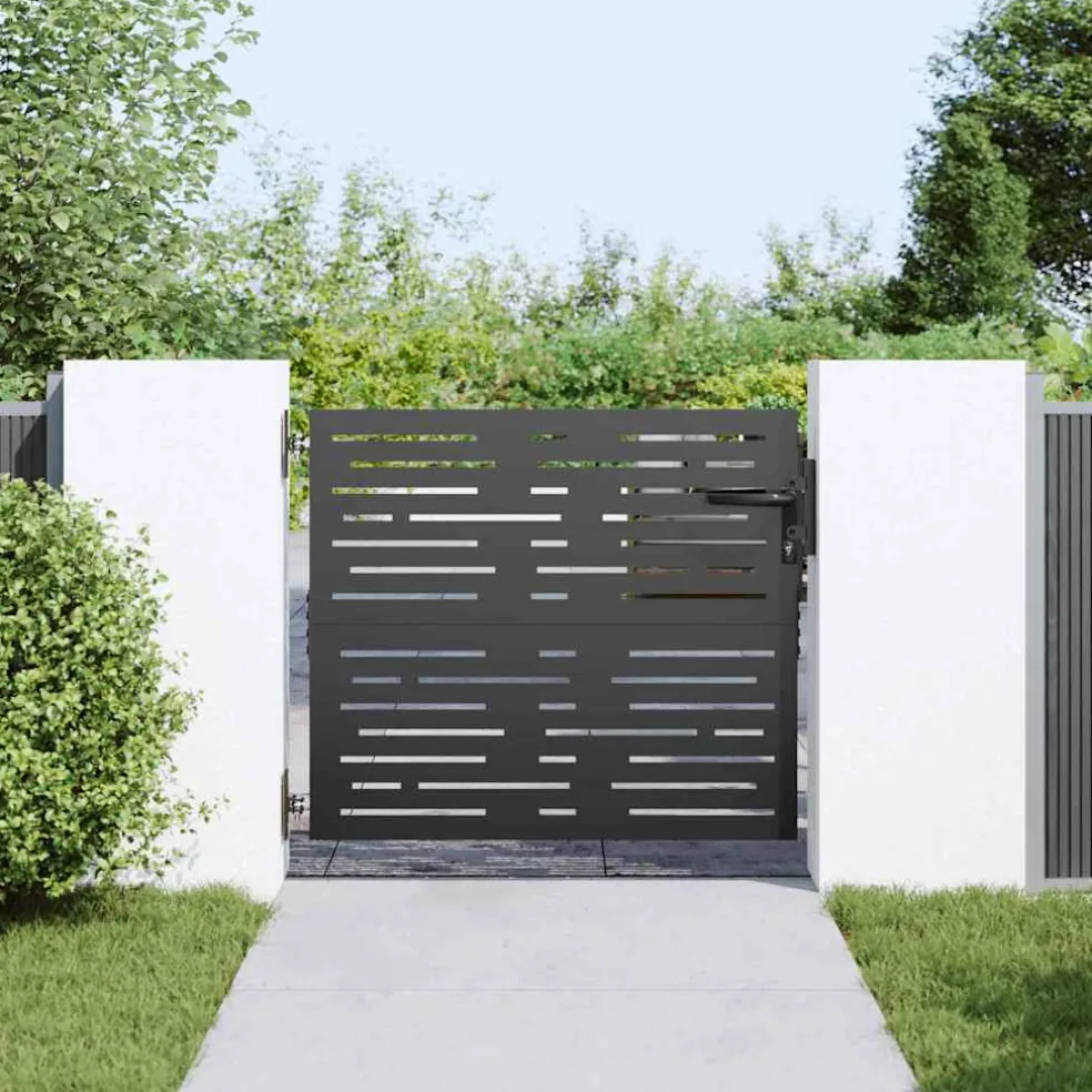 vidaXL Tuinpoort 85 x 100 cm Poedergecoat staal Zwart Vergrendelbaar
