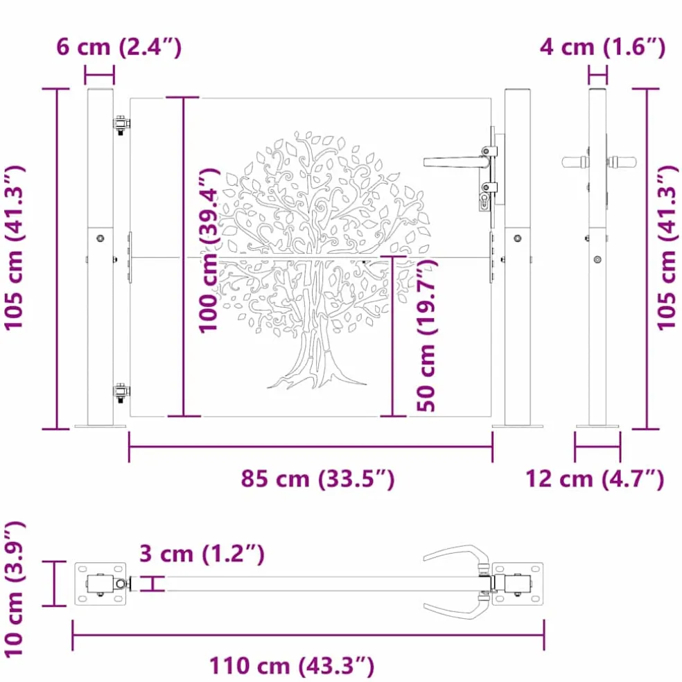 vidaXL Tuinpoort 110 x 105 cm Poedergecoat staal Zwart Vergrendelbaar