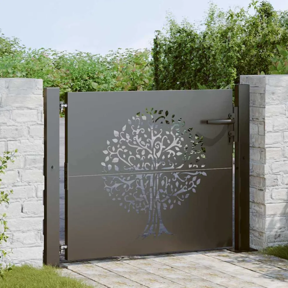 vidaXL Tuinpoort 110 x 105 cm Poedergecoat staal Zwart Vergrendelbaar