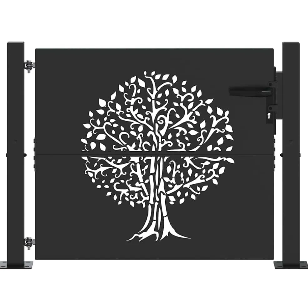 vidaXL Tuinpoort 110 x 105 cm Poedergecoat staal Zwart Vergrendelbaar