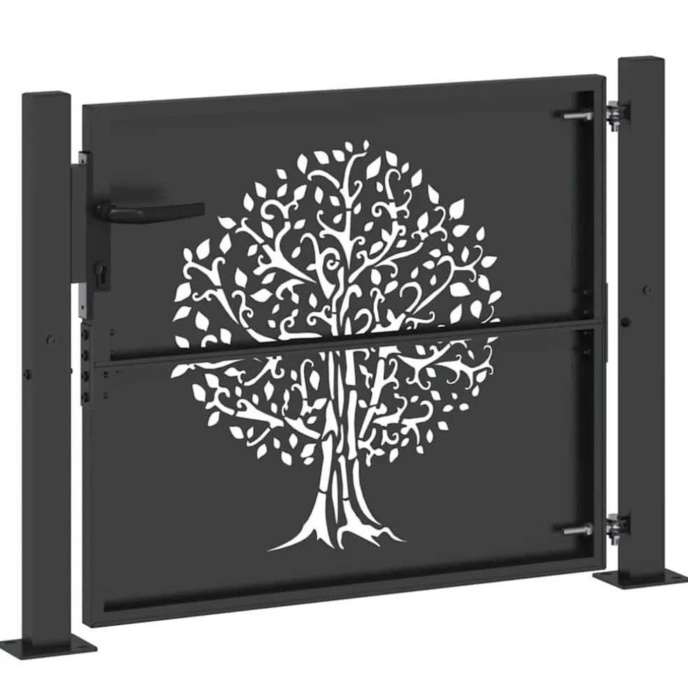 vidaXL Tuinpoort 110 x 105 cm Poedergecoat staal Zwart Vergrendelbaar