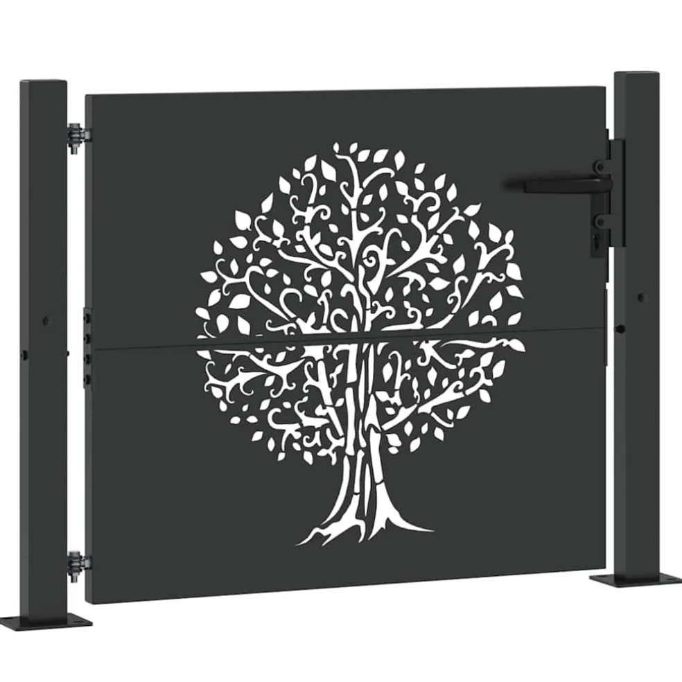 vidaXL Tuinpoort 110 x 105 cm Poedergecoat staal Zwart Vergrendelbaar