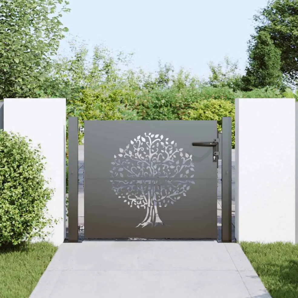 vidaXL Tuinpoort 110 x 105 cm Poedergecoat staal Zwart Vergrendelbaar