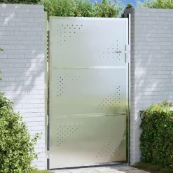 vidaXL Tuinpoort 85 x 144 cm Roestvrij staal zilver Vergrendelbaar