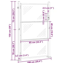 vidaXL Tuinpoort 85 x 144 cm Roestvrij staal zilver Vergrendelbaar