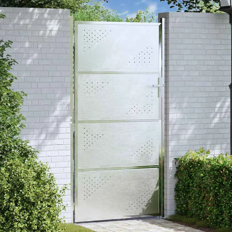 vidaXL Tuinpoort 85 x 174 cm Roestvrij staal zilver Vergrendelbaar