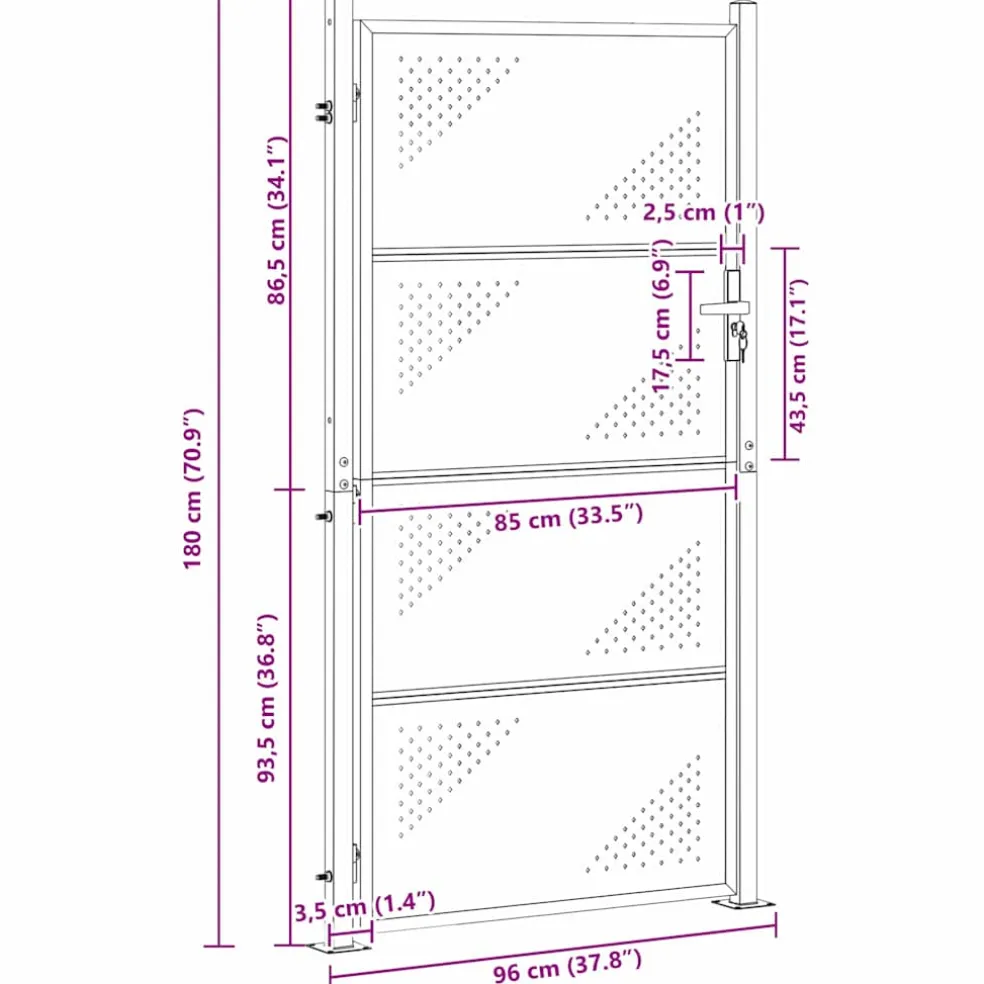 vidaXL Tuinpoort 85 x 174 cm Roestvrij staal zilver Vergrendelbaar