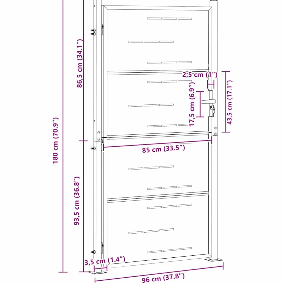 vidaXL Tuinpoort 85 x 174 cm Roestvrij staal zilver Vergrendelbaar