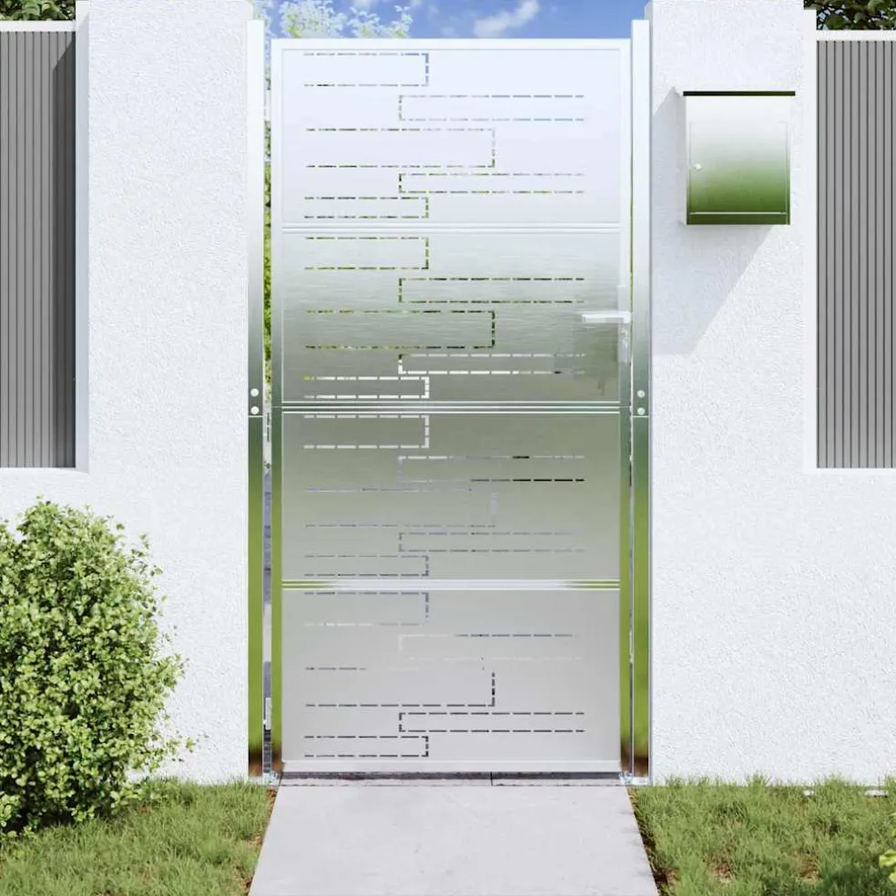 vidaXL Tuinpoort 85 x 174 cm Roestvrij staal Zilver Vergrendelbaar