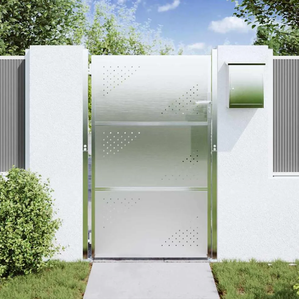 vidaXL Tuinpoort 85 x 120 cm Roestvrij staal zilver Vergrendelbaar