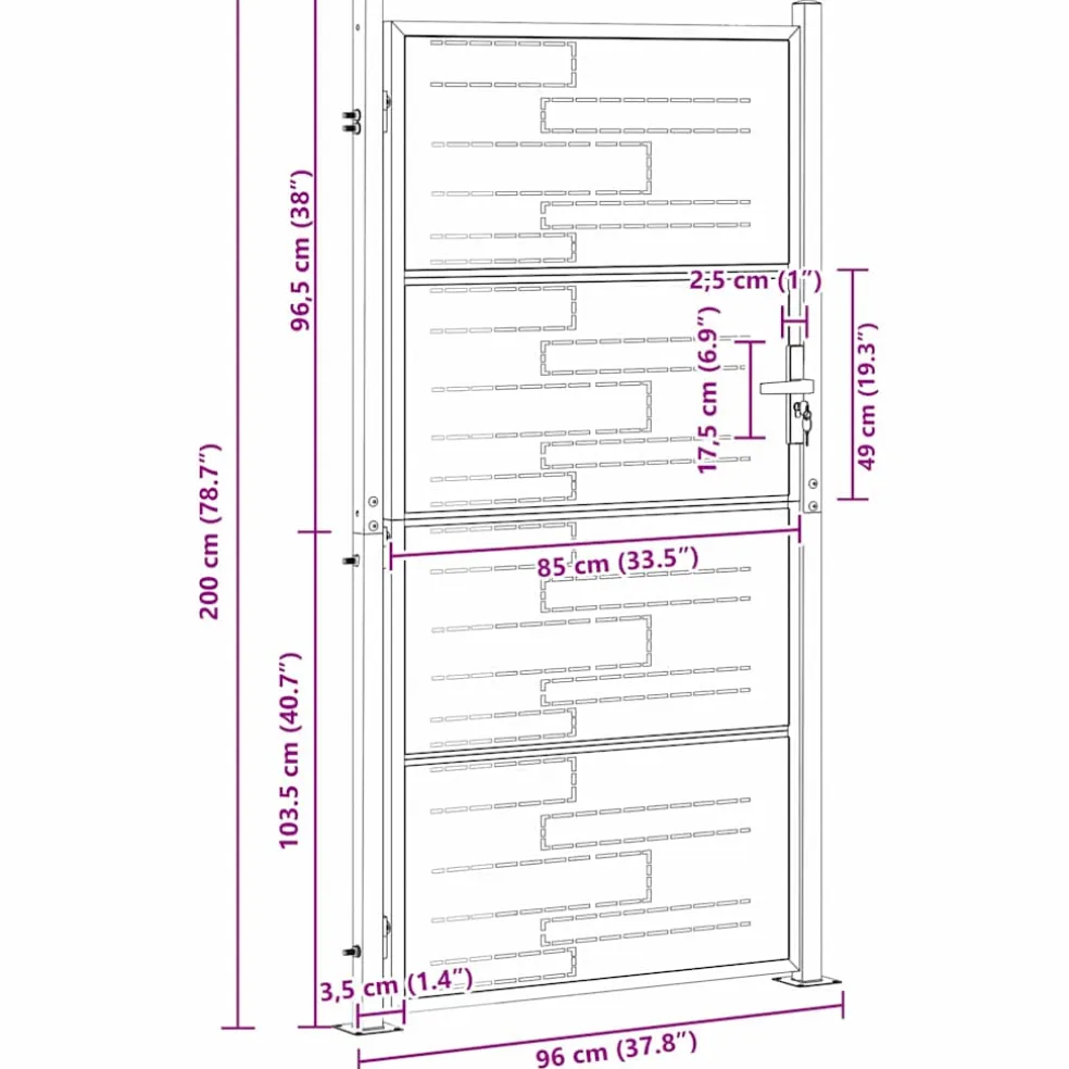 vidaXL Tuinpoort 85 x 196 cm Roestvrij staal zilver Vergrendelbaar