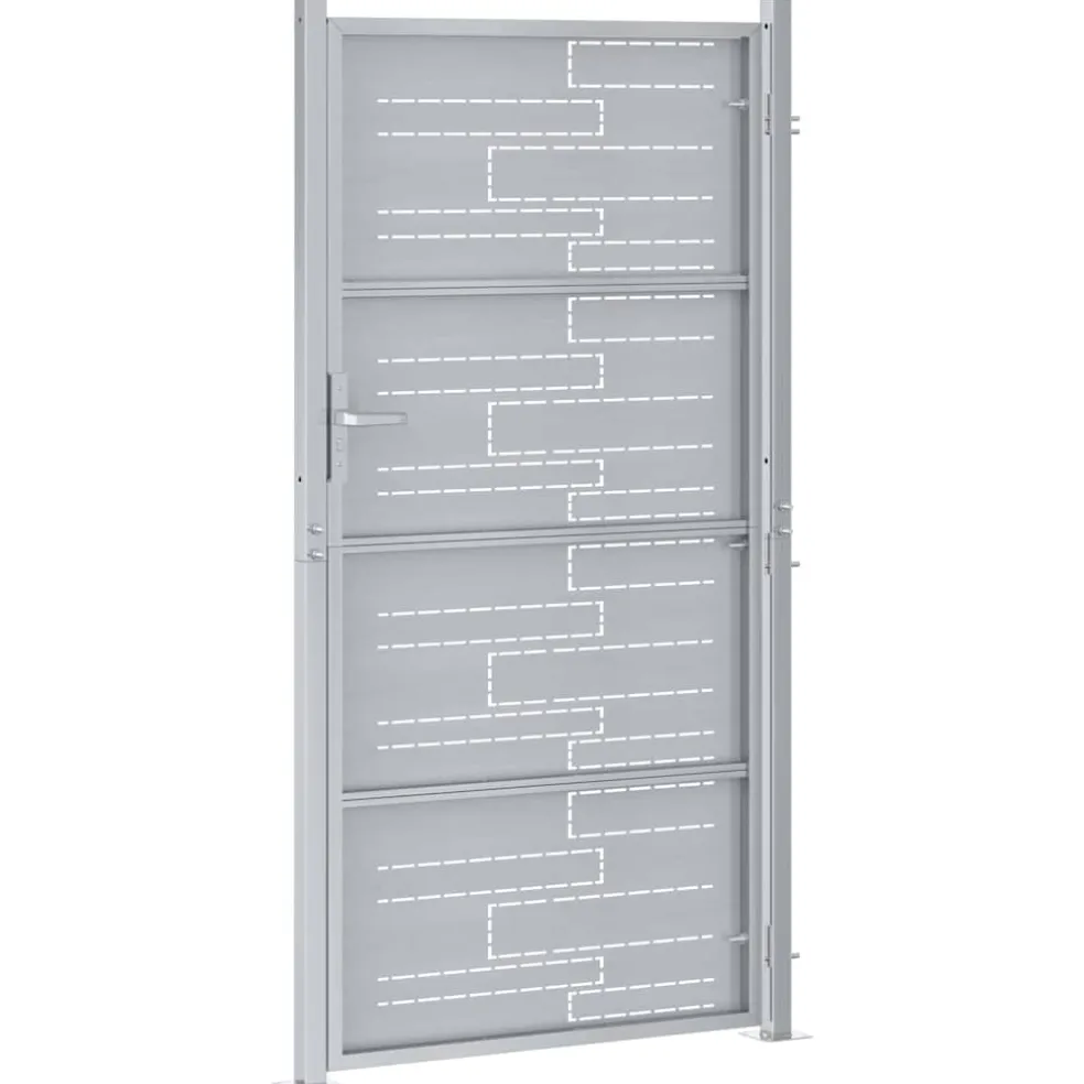 vidaXL Tuinpoort 85 x 196 cm Roestvrij staal zilver Vergrendelbaar