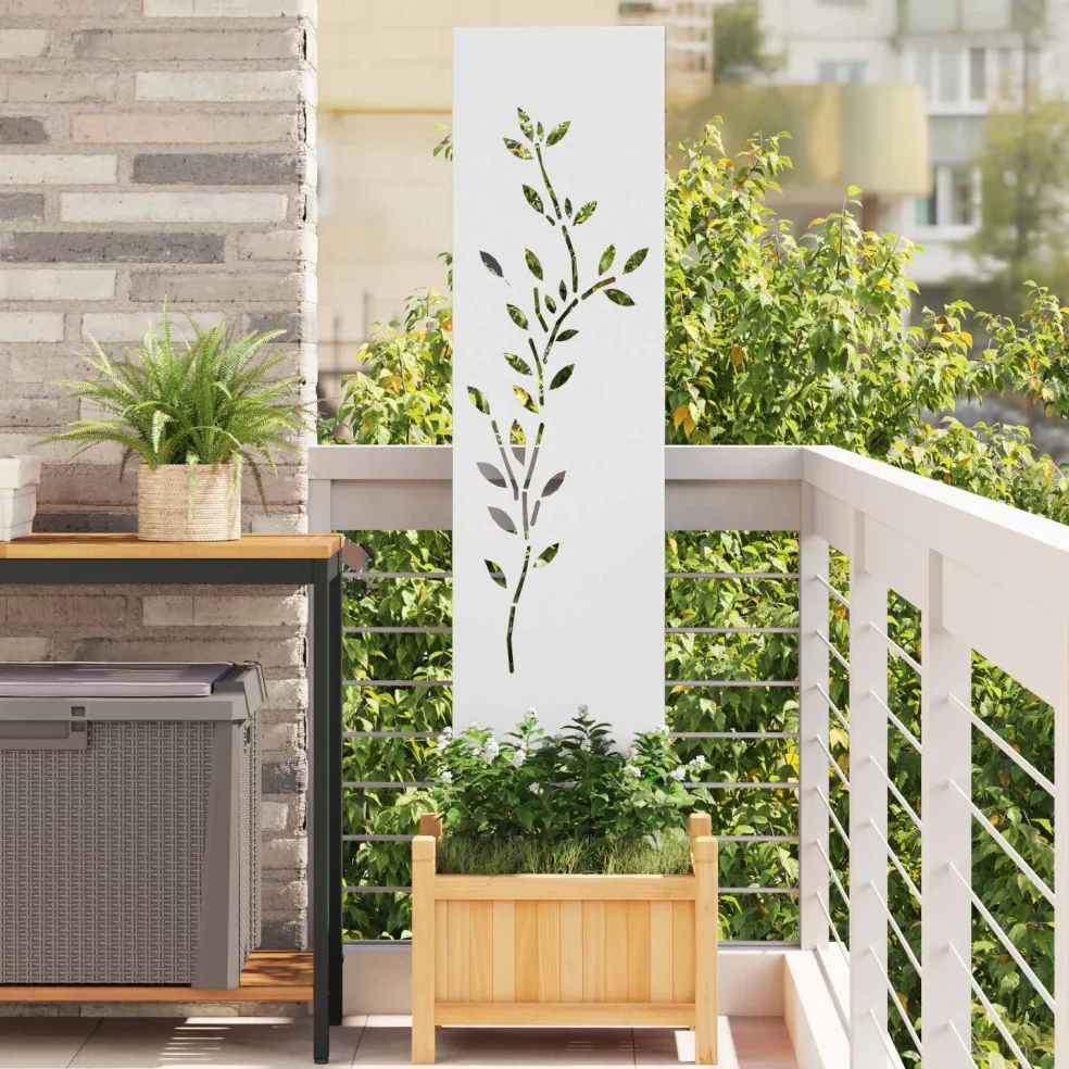 vidaXL Tuin Privacy Screen Bloemen Wit 32 x 140 cm Koudgewalst staal