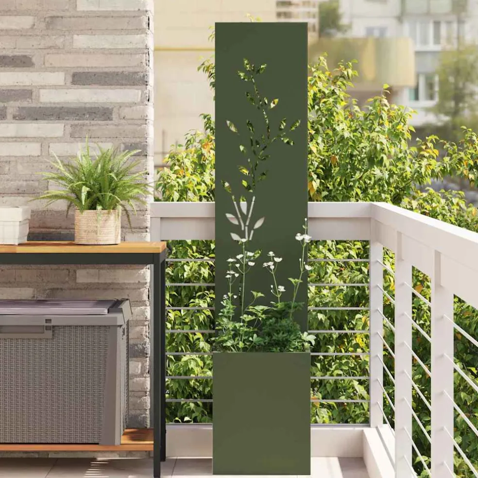 vidaXL Tuin Privacy Screen Bloemen Olijfgroen 32 x 32 x 150 cm