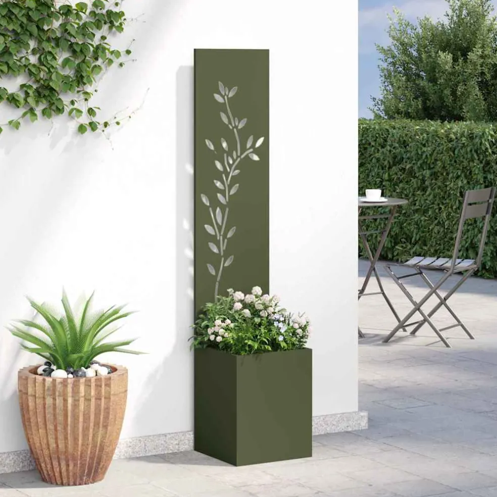 vidaXL Tuin Privacy Screen Bloemen Olijfgroen 32 x 32 x 150 cm
