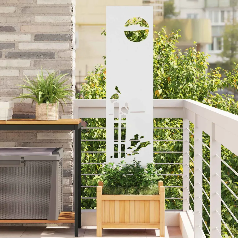 vidaXL Tuin Privacy Screen Fretwerk Wit 32 x 140 cm Koudgewalst staal
