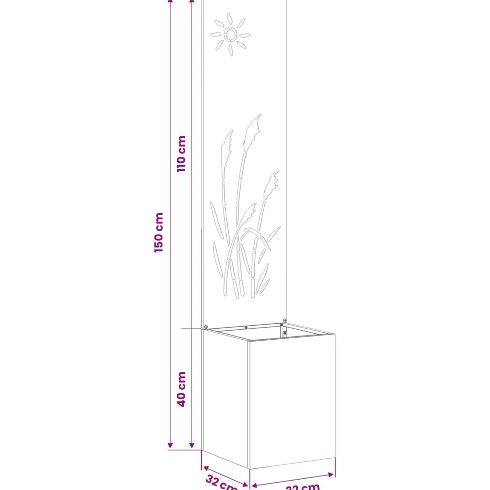 vidaXL Tuin Privacy Screen Roestig 32 x 32 x 150 cm Cortenstaal