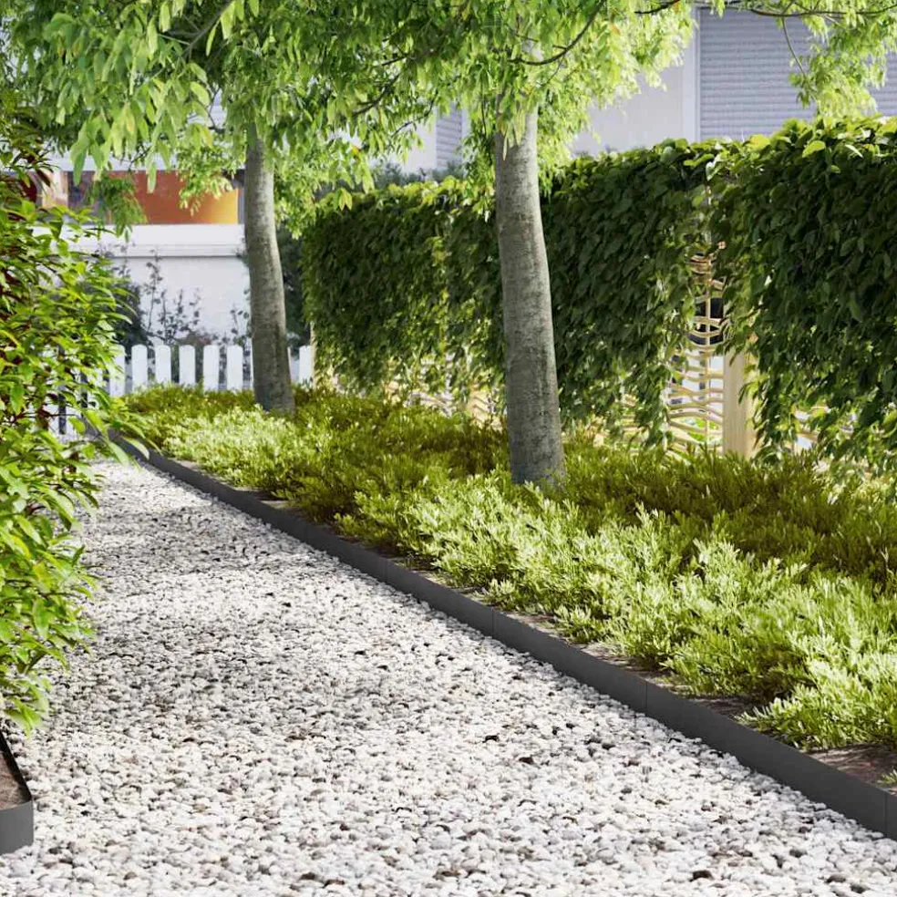 vidaXL Tuinrand 10 st 100 x 0,05 x 15 cm Koudgewalst staal Zwart