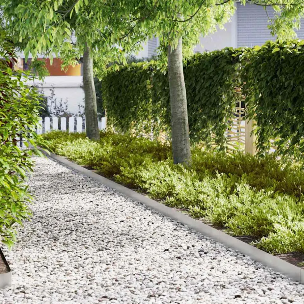 vidaXL Tuinrand 10 st 100 x 0,05 x 15 cm Roestvrij staal Zilver
