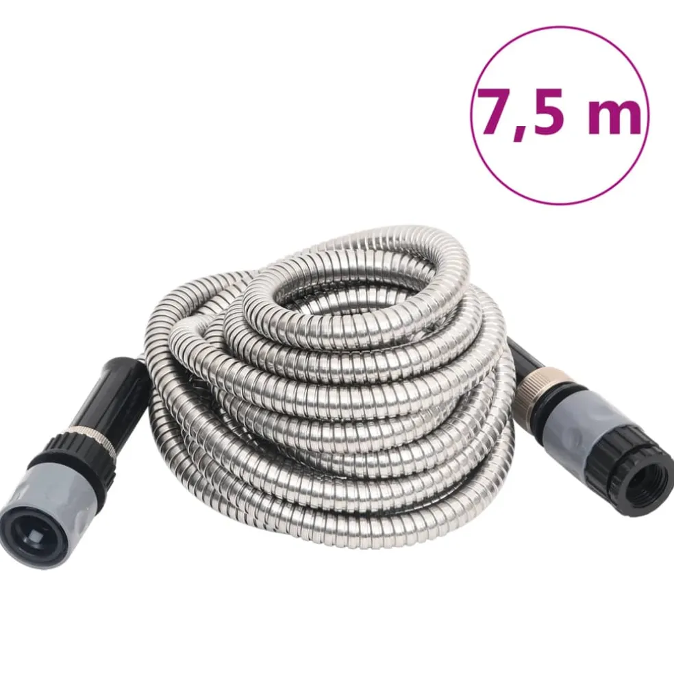 vidaXL Tuinslang met sproeikop 0,6'' 7,5 m roestvrij staal zilverkleur