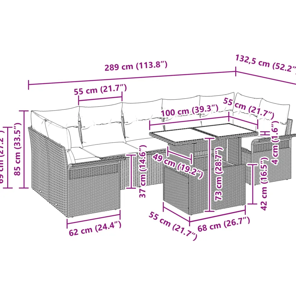 vidaXL Tuin Sofa Set 8 st Grijs poly rattan