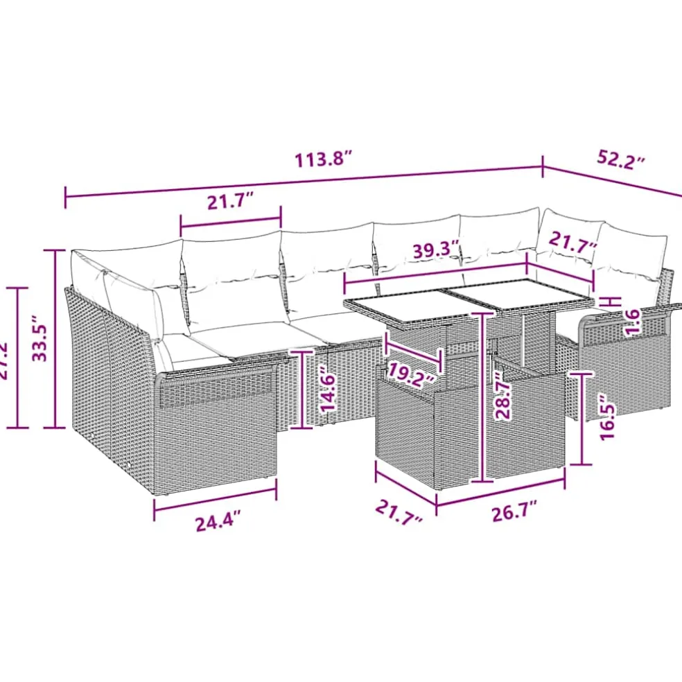 vidaXL Tuin Sofa Set 8 st Grijs poly rattan