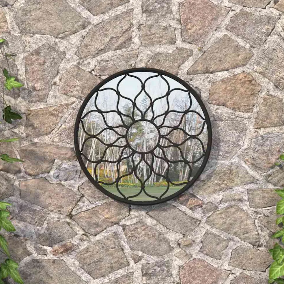 vidaXL Tuinspiegel rond 40x3 cm ijzer zwart
