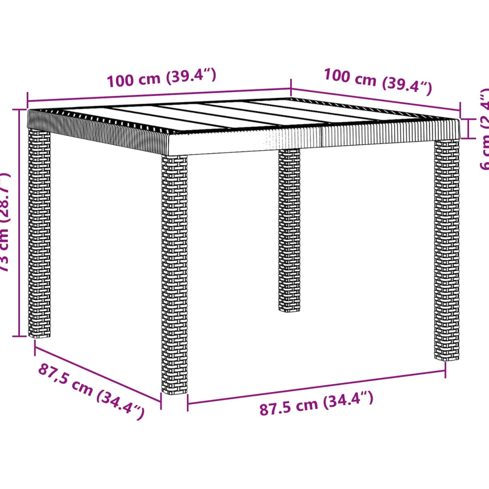 vidaXL Tuinstafel Antraciet 100 x 100 x 73 cm poly rattan