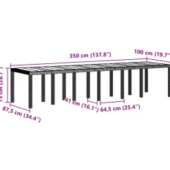 vidaXL Tuinstafel Lichtgrijs 350 x 100 x 74 cm poly rattan