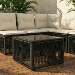 vidaXL Tuinstafel Zwart 55 x 55 x 37 cm PE Rattan en Glas