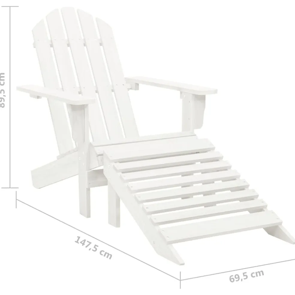 vidaXL Tuinstoel Adirondack met voetenbank tafel massief vurenhout wit